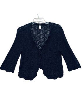 Vintage Gap Black Crochet Cropped Cardigan Size M Cotton Boho Whimsygoth Y2K